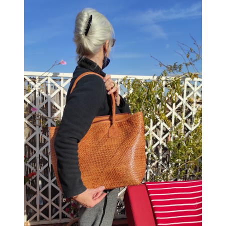 "Boho" plaited leather tote...