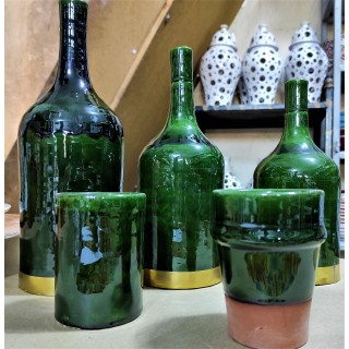 series of 3 green vases...