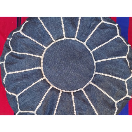 round embroidered jean ottoman